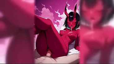 Chica demonio de piel roja se la mete toda